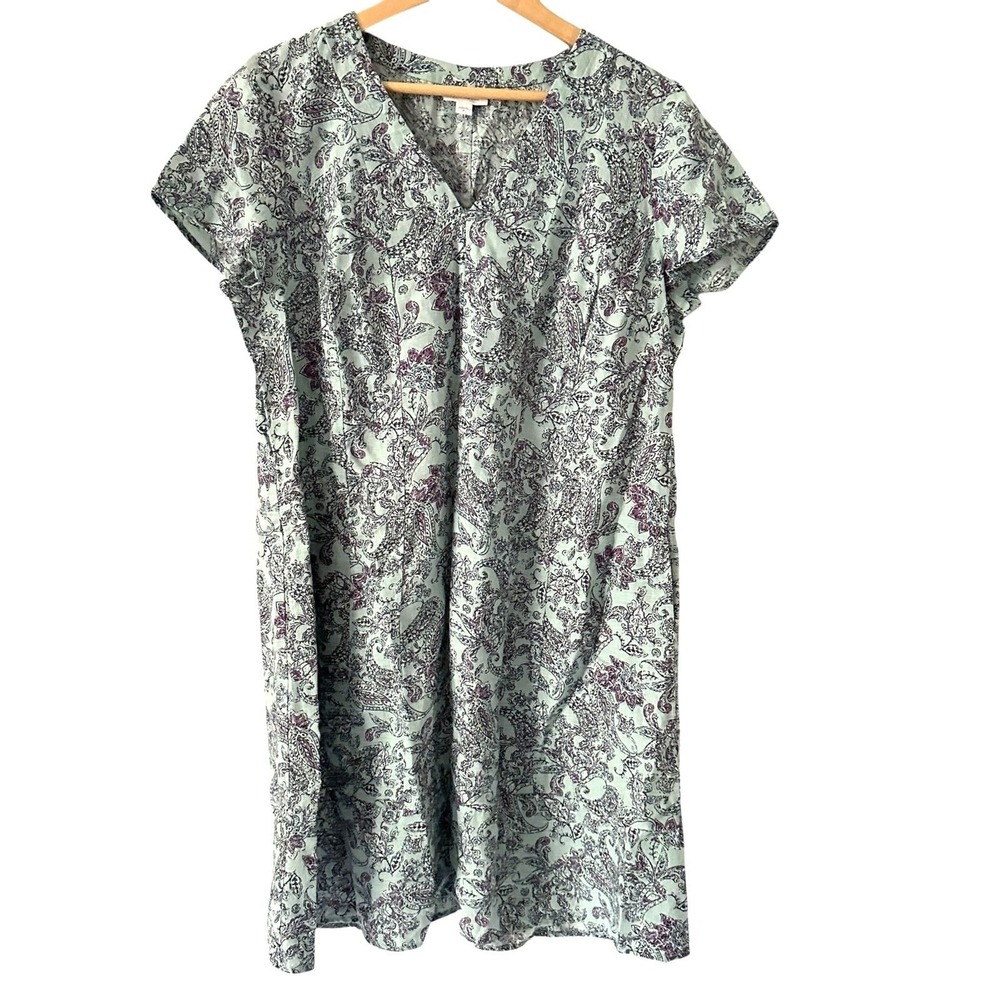 J. Jill Love Linen Blue and Purple Floral Paisley Short Sleeve‎ Shift Dress M